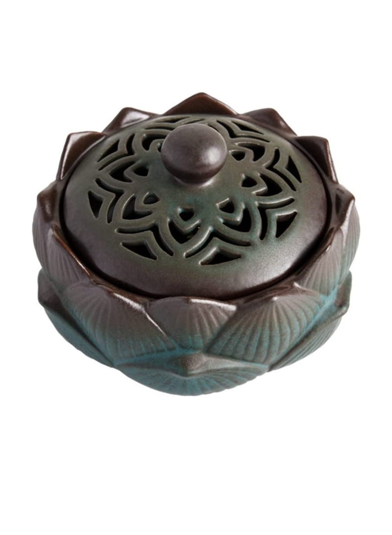 Incense Holder Ceramic Lotus for Cone Stick and Coil Set Office Yoga Livingroom - Image 1